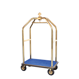 Carro de equipaje de alfombra azul con acabado en cromo dorado y ruedas neumáticas de 8''