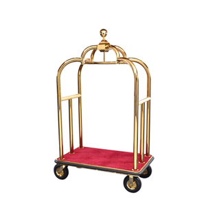 Carro de equipaje de alfombra roja con acabado en cromo dorado de acero inoxidable para hotel